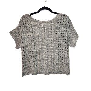 Lands’ End Canvas Knit Crochet Look Womens Sweater, Gray, XXS
